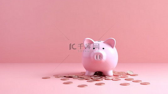 充满活力的背景中的储蓄概念粉色存钱罐