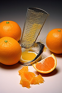 削皮的苹果背景图片_两片橙子，一个橙子切片机和一个橙子削皮器