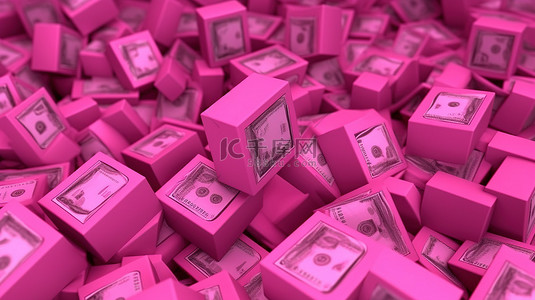 粉红色 3d 渲染的美元图标