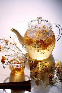 花茶背景图片_茶中含有干花和表面的花