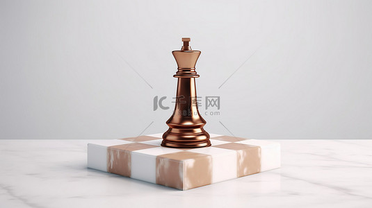 白色大理石讲台上的青铜国际象棋符号是网站社交媒体演示等的多功能设计元素