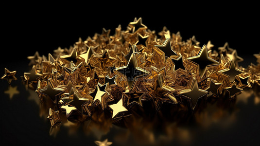 黑色背景与孤立的 3d 渲染的金色星星