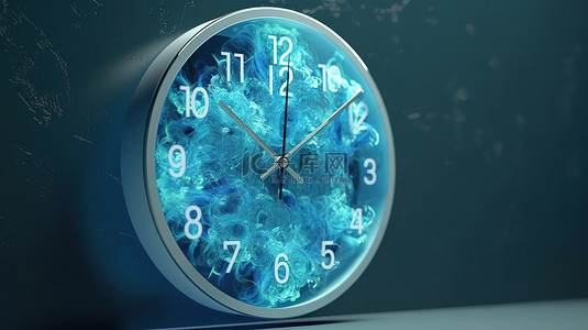 海蓝色办公室挂钟 2 点钟位置的 3D 插图