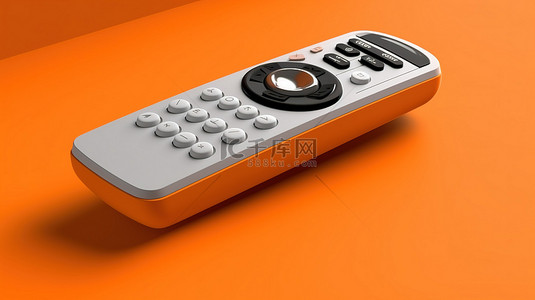橙色背景下单色电视遥控器和操纵杆的 3D 渲染
