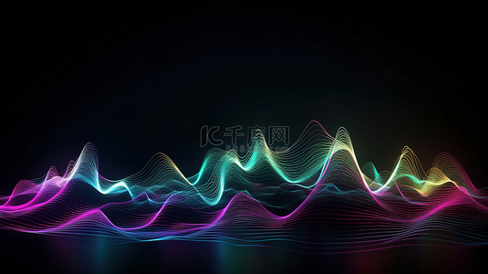 音乐背景背景图片_具有技术扭曲的发光霓虹灯波音频可视化器的充满活力的 3D 渲染