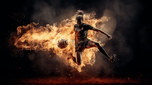 世界杯背景图片_火焰燃烧效果足球运动员广告背景