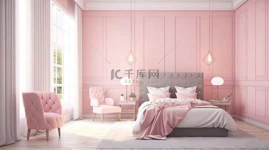令人惊叹的 3D 可视化淡粉色卧室