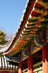 韩国建筑背景图片_一座有着令人印象深刻的屋顶的韩国建筑