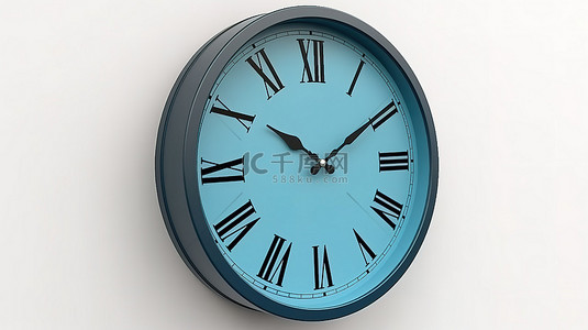 手表图背景图片_8 点钟蓝色挂钟隔离在白色背景上，带有 3D 阴影图