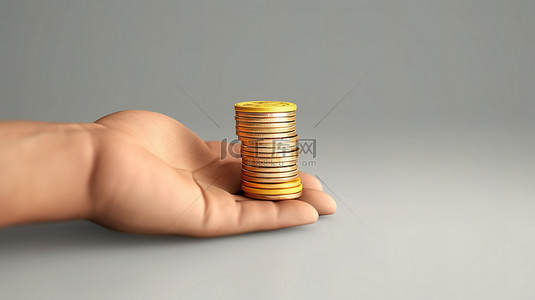 金融背景图片_白色背景 3D 渲染上有一堆硬币的动画手