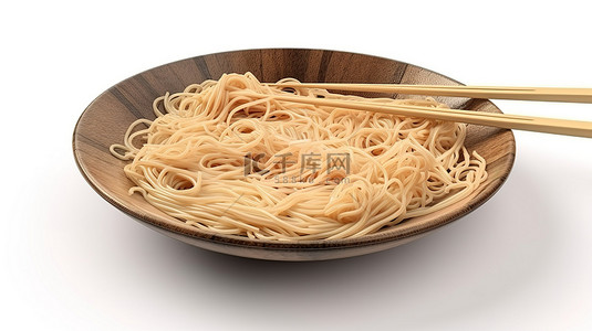 白色背景 3d 渲染的带筷子的日本拉面汤圆盘