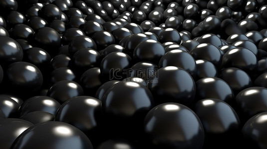 海背景图片_背景中黑色几何球体的 3d 插图
