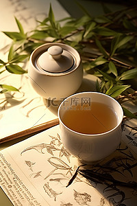 陶瓷工艺背景图片_桌上放着一杯茶，上面写着中文