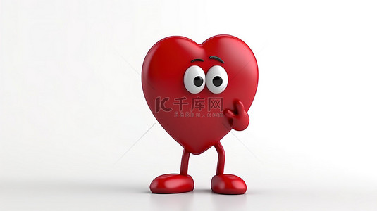 爱情白色背景图片_白色背景的 3D 渲染，红心人物吉祥物拿着红色问号标志