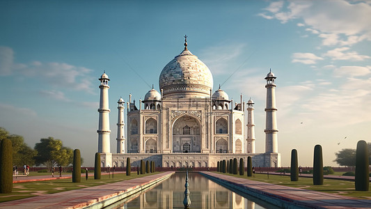 白色背景背景图片_泰姬陵清真寺印度景点背景