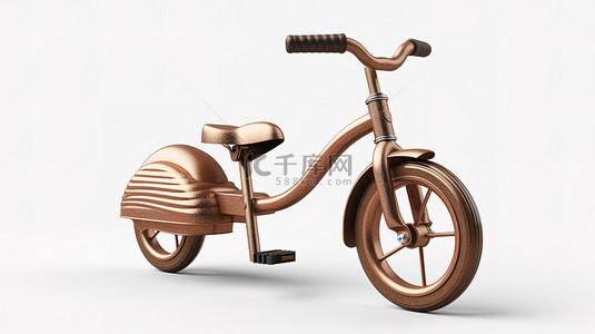 儿童三轮青铜自行车独立模型的 3D 渲染