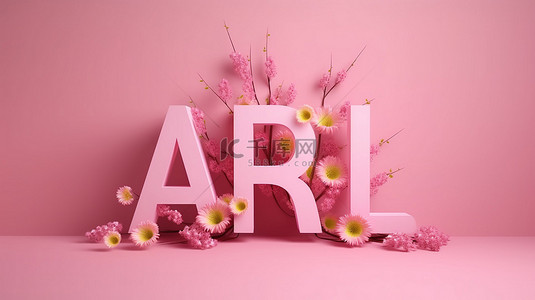 3d 渲染粉红色背景与四月刻字