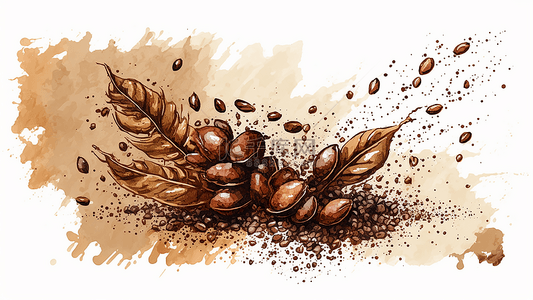 咖啡背景图片_咖啡水彩咖啡豆咖啡植物