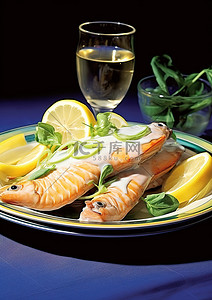 柠檬美食背景图片_新鲜虾配柠檬和藏红花酱