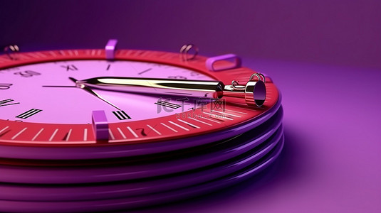 紫色整理器的 3D 渲染，其圆环和星期对齐，放置在日历上的红色手表旁边