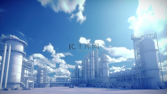 化学污染背景图片_3D 渲染中工业厂房上空令人惊叹的天空