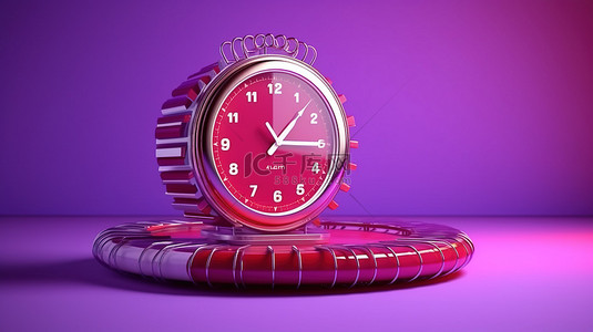 3D 渲染的紫色日历管理器，带有环形活页夹和工作日，排列在红色手表旁边
