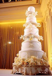 蛋糕背景图片_高大的白色蛋糕放在桌子上