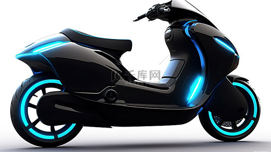 摩托车背景图片_时尚时尚的城市摩托车，黑色和蓝色，在白色背景上以 3D 渲染