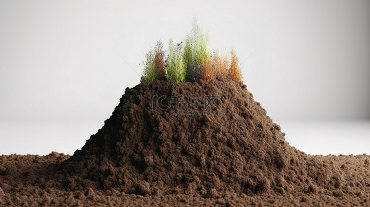 孤立的白色背景与 3d 渲染地面土壤讲台