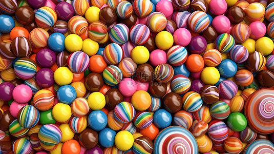 橙色红色背景图片_充满活力的糖果排列顶视图彩色巧克力糖果的 3D 插图