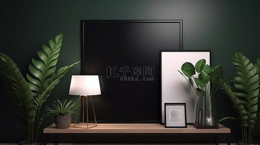 室内背景图片_带有框架样机墙架和暖白色 LED 灯的室内场景