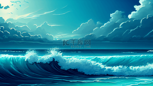 大海海浪浪花蓝色背景
