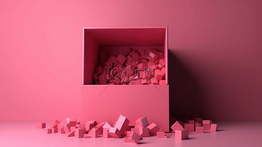 粉红色礼物盒的创意 3D 渲染揭示了内部的空白空间，用于商业横幅设计