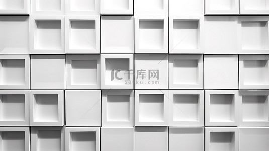 无缝现代白色方形网格框图案以 3d 呈现用于墙体纹理设计
