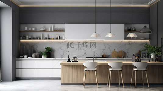 简约家居用品背景图片_时尚简约的 3D 极简主义厨房设计