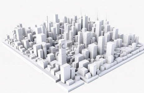 3d模型城市城市渲染白色城市透明背景png剪贴画