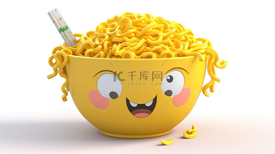 中国菜背景图片_可爱的卡通拉面碗，采用 3D 图形制成，非常适合任何面条爱好者