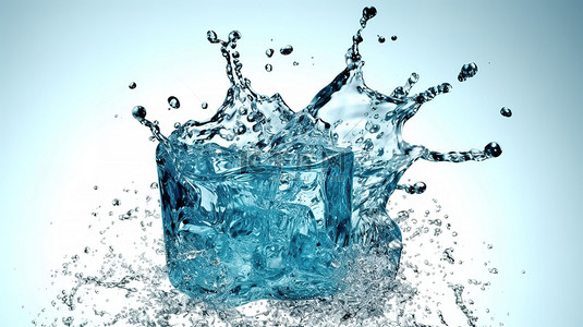 水png背景图片_迷人的 3D 渲染真实水花和冰块的迷人融合