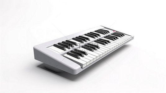 音乐键盘钢琴表情符号键符号的 3D 渲染，白色背景上的简约设计