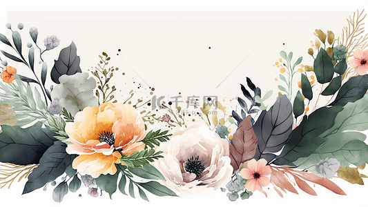 水彩花丛背景图片_花卉粉黄色大朵花草图案