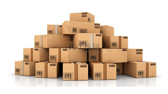 运输包装背景图片_棕色纸箱包装的 3D 插图，非常适合在白色背景下用纸板箱运送包裹和货物
