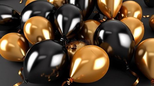 红旗小背景图片_闪闪发光的金色气球在 3D 渲染中说明了黑色星期五销售概念