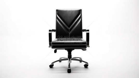 3D 渲染白色背景，带有箭头路线空置标志和黑色皮革老板办公椅