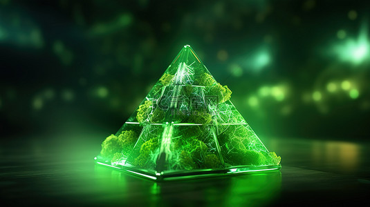 四面体背景图片_3D模型壁纸体积发光绿色四面体