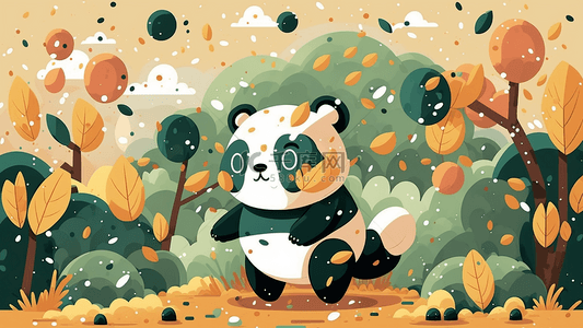 卡通熊猫秋天背景
