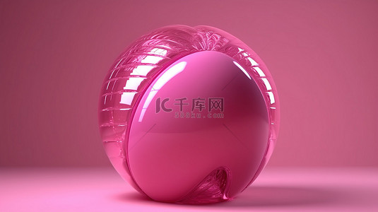 情人节粉红背景图片_情人节惊喜 3D 渲染中有光泽的粉红色心形球体
