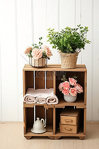 玫瑰背景图片_花瓶板条箱存储木架