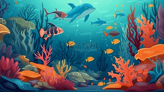 世界海洋日背景背景图片_海洋生物红色珊瑚背景