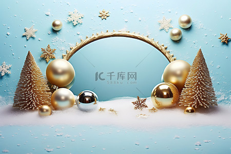 圣诞雪背景图片_雪背景上有装饰的圣诞树框架