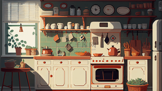 厨房水壶插画背景
